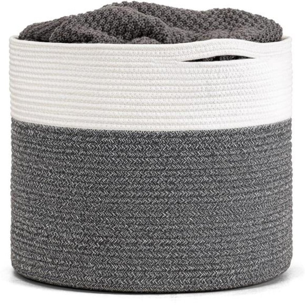 Large Cotton Rope Basket 15.8"x15.8"x13.8"Baby Laundry Woven Blanket Nursery Bin - Picture 1 of 7